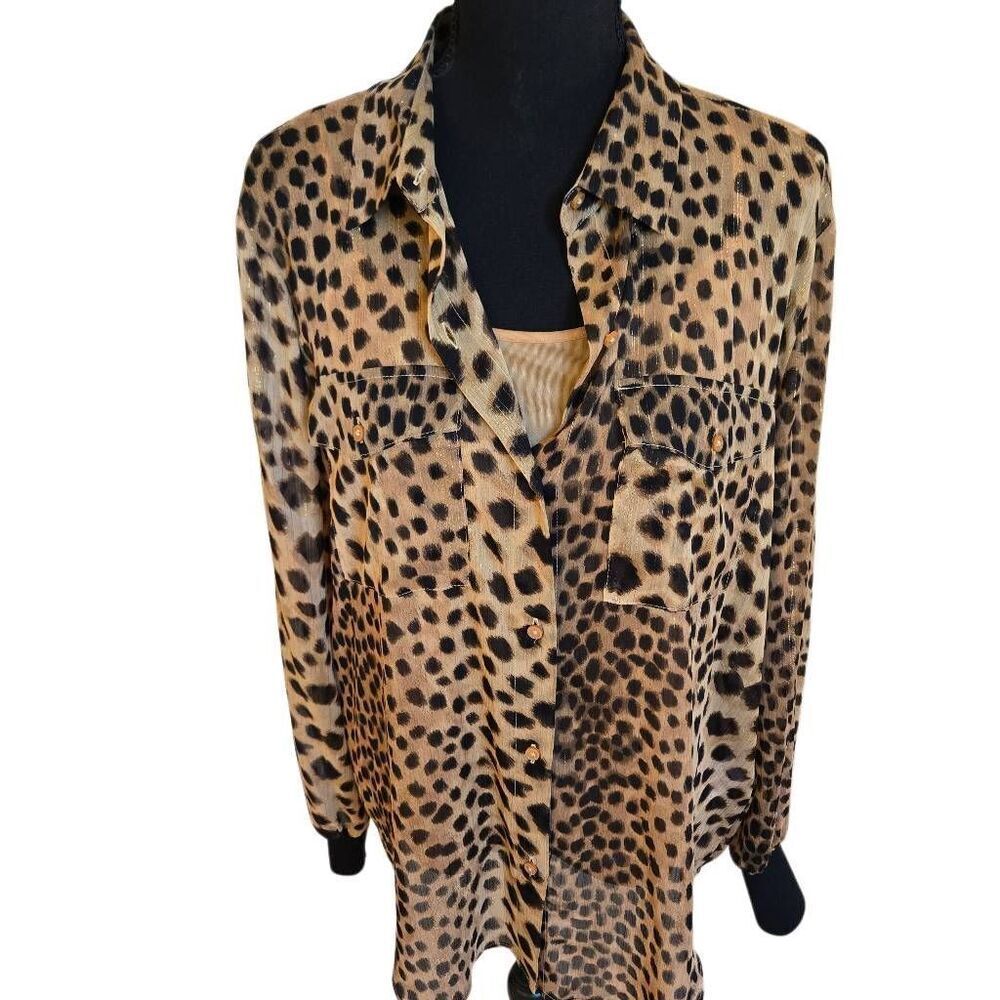 DKNY Womens Toffee Black Metallic Cheetah Print Tank and Blouse 2 Piece Medium